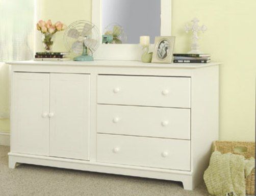 O'Sullivan 37375 Chest/Dresser, Litchfield Collection, Finished in White laminates, 3 large drawers, Closed storage behind cabinet doors (OSU37375 OSU-37375 OSU 37375 OSullivan)