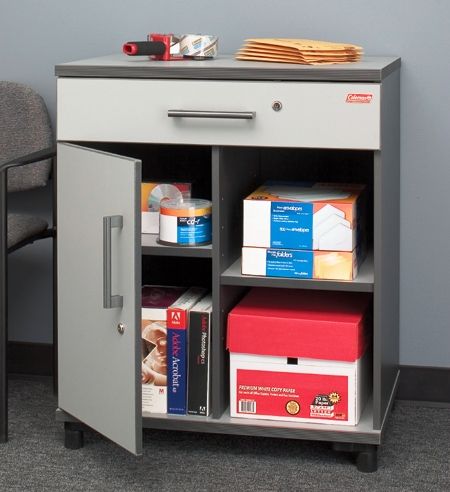O'Sullivan 40395; Coleman Dura-Stor Base Cabinet, Height adjustable, moisture-resistant feet, Modular to fit in your space, Protective edges are an impact resistant edge treatment, Overall Dimensions: 35.5