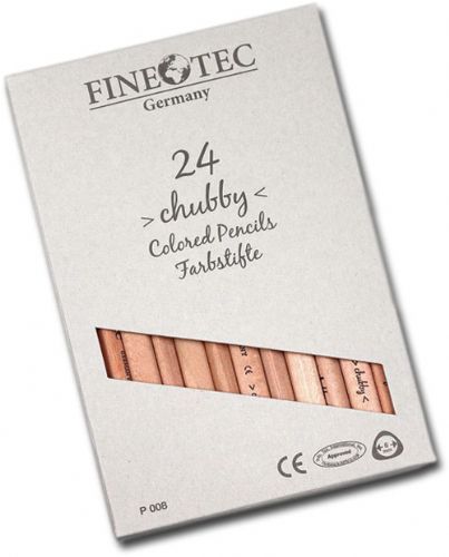 Finetec P008 Chubby, Colored Pencil 24-Color Set; Large 6mm colored lead in a natural uncoated wood casing; Rounded triangular shape for a comfortable grip; Creates fine strokes, as well as bold area coverage; Dimensions 7.20