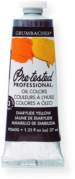 Grumbacher P060G Pre Tested Artists Oil Color Paint 37ml Diarylide Yellow; The rich, creamy texture combined with a wide range of vibrant colors make these paints a favorite among instructors and professionals; Each color is comprised of pure pigments and refined linseed oil, tested several times throughout the manufacturing process; UPC 014173352972 (P060G GBP060GB OIL-P060G ARTISTS-P060G GRUMBACHERP060G GRUMBACHER-P060G)