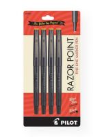Pilot P11044 Razor Point Fine Line Marker Pen Set; Extra-fine fiber tips are reinforced for reliably precise lines; Protective metal sleeves house the tips for durability; Steady liquid ink flow for smooth writing; Sure-click caps help prevent the ink from drying out; Ultra fine .3mm point; Black; 4-pack; Shipping Weight 0.08 lb; Shipping Dimensions 0.5 x 3.56 x 7.25 in; UPC 072838110442 (PILOTP11044 PILOT-P11044 PILOT/P11044 ARTWORK) 