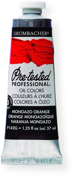Grumbacher P142G Pre Tested Artists Oil Color Paint 37ml Monoazo Orange; The rich, creamy texture combined with a wide range of vibrant colors make these paints a favorite among instructors and professionals; Each color is comprised of pure pigments and refined linseed oil, tested several times throughout the manufacturing process; UPC 014173353214 (P142G GBP142GB OIL-P142G ARTISTS-P142G GRUMBACHERP142G GRUMBACHER-P142G)