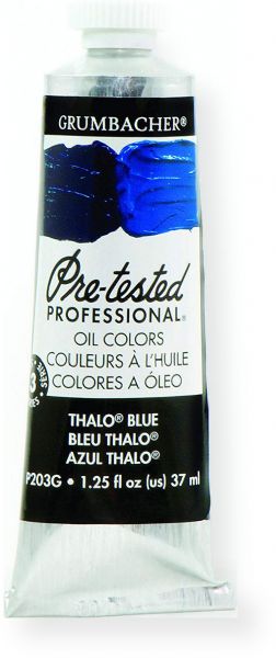 Grumbacher P203G Pre Tested Artists Oil Color Paint 37ml Phthalo Blue; The rich, creamy texture combined with a wide range of vibrant colors make these paints a favorite among instructors and professionals; Each color is comprised of pure pigments and refined linseed oil, tested several times throughout the manufacturing process; UPC 014173353382 (P203G GBP203GB OIL-P203G ARTISTS-P203G GRUMBACHERP203G GRUMBACHER-P203G)