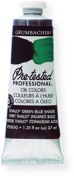 Grumbacher P205G Pre Tested Artists Oil Color Paint 37ml Phthalo Green; The rich, creamy texture combined with a wide range of vibrant colors make these paints a favorite among instructors and professionals; Each color is comprised of pure pigments and refined linseed oil, tested several times throughout the manufacturing process; UPC 014173353399 (P205G GBP205GB OIL-P205G ARTISTS-P205G GRUMBACHERP205G GRUMBACHER-P205G)