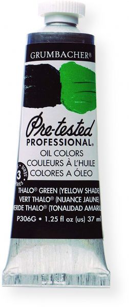 Grumbacher P306G Pre Tested Artists Oil Color Paint 37ml Phthalo Green; The rich, creamy texture combined with a wide range of vibrant colors make these paints a favorite among instructors and professionals; Each color is comprised of pure pigments and refined linseed oil, tested several times throughout the manufacturing process; UPC 014173353603 (P306G GBP306GB OIL-P306G ARTISTS-P306G GRUMBACHERP306G GRUMBACHER-P306G)