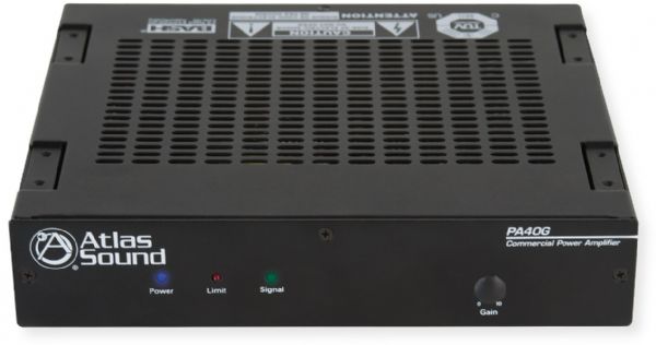 Atlas Sound PA40G Single Channel, 40 Watt Power amplifier with global power supply; Black; Small and compact, and engineered for efficiency and reliability; The perfect choice for paging or background music (BGM) systems; For any applications where distributed audio is required; 40W into 70.7 Volt, 100 Volt; UPC 612079187072 (PA40G PA40-G ATLASPA40G ATLAS-PA40G AMPPA40G AMP-PA40G)