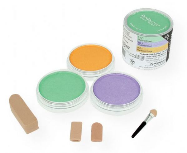PanPastel PP30034 Ultra Soft Artists' Painting Pastel Pearlescent Secondary Color Set; Professional grade, extremely fine lightfast pastel color in a cake form which is applied to almost any surface; Dry colors are essentially dustless, go on smooth as if like fluid, are easily blended for an infinite range of colors and effects, and are erasable; UPC 879465001606 (PANPASTELPP30034 PANPASTEL-PP30034 PANPASTEL/PP30034  PAINTING)