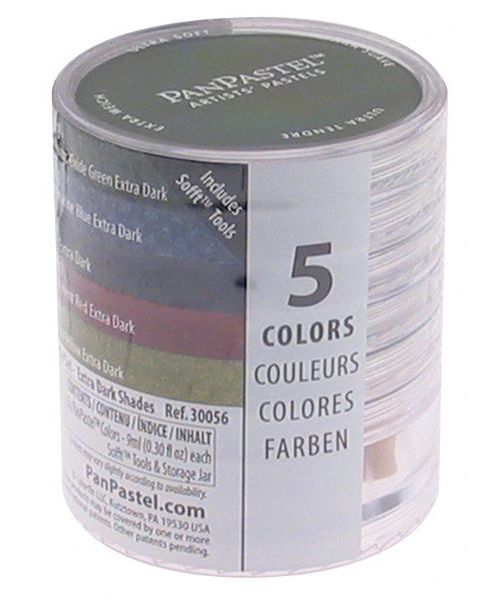 PanPastel PP30056 Ultra Soft Painting Pastels Extra Dark Shade, 5 Colors Set; Professional grade; Extremely fine lightfast pastel color in a cake form, which is applied to almost any surface; Dry colors are essentially dustless, go on smooth as if like fluid; Easily blended for an infinite range of colors and effects, and are erasable; Dimensions 2.44