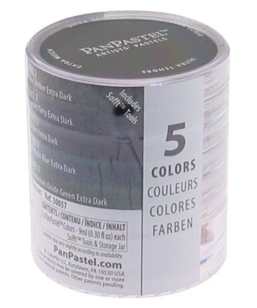 PanPastel PP30057 Ultra Soft Painting Pastels Extra Dark Shadow, 5 Colors Set; Professional grade; Extremely fine lightfast pastel color in a cake form, which is applied to almost any surface; Dry colors are essentially dustless, go on smooth as if like fluid; Easily blended for an infinite range of colors and effects, and are erasable; Dimensions 2.44