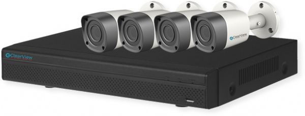 ClearView PANTHER04HD-4B-TRI PantherView HD-AVS DVR Kit 4 Channel 4 Bullet Camera with 1 TB; Black; 4 Channel 720P HD Recording; Tribrid - Works with HD-AVS, 2 Ch IP and Analog; 4 HD1-BL21 720P HD-AVS Cameras; H.264 dual-stream video compression; HDMI / VGA simultaneous video output; UPC 617401206353 (PANTHER04HD4BTRI PANTHER04HD-4BTRI PANTHER04HD-4B-TRI-KIT SECURITY-PANTHER04HD-4B-TRI PANTHER04HD-4B-TRI-CLEARVIEW CLEAR-PANTHER04HD-4B-TRI)