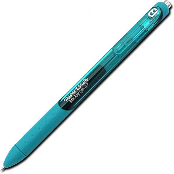 Paper Mate 1953518 InkJoy Gel Pen, Medium Point, 0.7mm, Teal; Spread joy (not smears) with Paper Mate InkJoy Gel Pens; Enjoy a smooth gel ink that dries faster for reduced smearing so you can focus on the fun of writing and forget about smudges; Each colorful gel pen is wrapped in a comfort grip and features bright, smooth gel ink; Color: Teal; Dimensions 0.58
