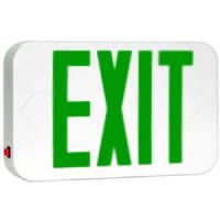 Patriot Lighting BLCE-EM-G-U-WH Thermoplastic Exit Sign, Battery Backed, Green, Double Face; Super bright, long-life LEDs; Snap-on canopy for easy installation; Energy-efficient super bright LED light source is paiGreen with a color-matched diffuser providing exceptional brightness and legend uniformity; 120/277 VAC field-selectable inputs; Dimensions: 12.7" x 8.2" x 1.8"; Weight: 5 Pounds; UPC (PATRIOTBLCEEMGUWH PATRIOT LIGHTING BLCE-EM-G-U-WH GREEN DOUBLE FACE) 