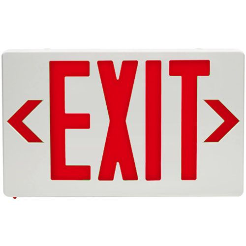 Patriot Lighting FWME-EM-R-1-WH Thermoplastic Exit Sign, Battery Backed, Red, Single Face with Canopy; Damp location listed; Super bright, long-life LEDs; Quick-connect components; Snap-on canopy for easy installation; Sealed external momentary test switch and dual-diagnostic LED indicator display AC status and Hi-Charge status; UPC (PATRIOTFWMEEMR1WH PATRIOT LIGHTING FWME-EM-R-1-WH THERMOPLASTIC RED SINGEL BATTERY)
