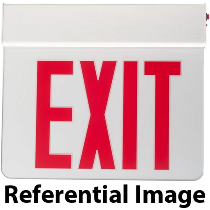 Patriot Lighting GCBE-EM-R-1W-WH Surface Mounted Edge Lit Exit Sign, Battery Backup, Red Letters, Single White Face, White Housing; Universal mounting knockouts suitable for ceiling or wall mounts; Aesthetic acrylic glass look for high end environments; Field applicable arrows for easy hallway installations (PATRIOTGCBEEMR1CWH PATRIOT GCBE-EM-R-1W-WH RED LETTERS SINGLE EXIT SIGN)