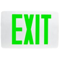 Patriot Lighting SOFE-EM-G-1-WH Slim Die Cast Aluminum Exit Sign, Battery Backup, Green Letters, Single Face, White Housing; Super thin profile 0.87" depth; Specification grade die-cast aluminum housing; Easy to install universal knockout and snap in faceplate; Suitable for ceiling or wall mounting; Field selectable chevrons (PATRIOTSOFEEMG1WH PATRIOT SOFE-EM-G-1-WH SLIM ALUMINUM BACKUP SINGLE LIGHT) 