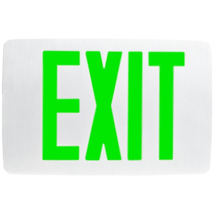 Patriot Lighting SOFE-EM-G-2-WH Slim Die Cast Aluminum Exit Sign, Battery Backup, Green Letters, Double Face, White Housing; Super thin profile 0.87