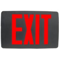 Patriot Lighting SOFE-EM-R-1-BK Slim Die Cast Aluminum Exit Sign, Battery Backup, Red Letters, Single Face, Black Housing; Super thin profile 0.87" depth; Specification grade die-cast aluminum housing; Easy to install universal knockout and snap in faceplate; Suitable for ceiling or wall mounting; Field selectable chevrons(PATRIOTSOFEEMR1BK PATRIOT SOFE-EM-R-1-BK SLIM ALUMINUM BACKUP SINGLE LIGHT) 