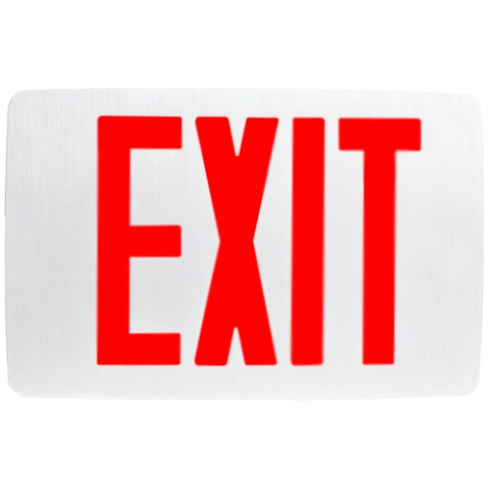 Patriot Lighting SOFE-EM-R-1-WH Slim Die Cast Aluminum Exit Sign, Battery Backup, Red Letters, Single Face, White Housing; Super thin profile 0.87