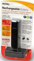 Royal PB2800B Rechargeable Battery, Black; Charges all iPhones, Samsung Galaxy, Motorola, HTC, BlackBerry, Nokia, leading Android and Windows-based Smartphones, iPods, eReaders, MP3 players and more; Up to 13 hours of extra talk time; Up to 80 hours of extra music; Up to 20 hours of extra wi-fi; UPC 022447391404 (PB-2800B PB 2800B PB2800 39140X) 