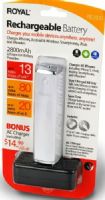 Royal PB2800W Rechargeable Battery, White; Charges all iPhones, Samsung Galaxy, Motorola, HTC, BlackBerry, Nokia, leading Android and Windows-based Smartphones, iPods, eReaders, MP3 players and more; Up to 13 hours of extra talk time; Up to 80 hours of extra music; Up to 20 hours of extra wi-fi; UPC 022447391633 (PB-2800W PB 2800W PB2800 39163Y) 