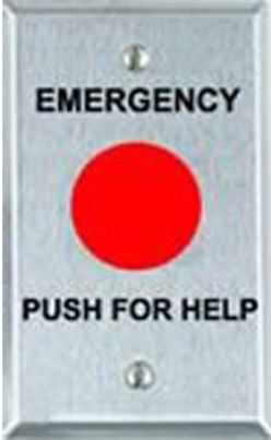 Alarm Controls PBM2 Large 1 1/2 in Red Mushroom Button, Mounted on S.G.S.S Plate; Red 1.5 inch diameter mushroom button; Silkscreened emergency push for help ; Switch action is momentary; Two normally-open (N/O) contacts rated 10 A. @ 35 VDC or 120 VAC; Plate Size 2.75 W x 4.5 H; Guard ring is available to protect mushroom button; Depth behind plate is two inches; UPC 604840964012 (PBM-2 PB-M2 PBM2)