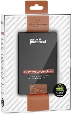 Duracell Powermat PBU4B1 GoPower Overnighter Portable Battery, For use with Smartphones & Tablets, 4400mAh power capacity, Up to 2 extra charges for your smartphone, Battery charges via USB or wirelessly on any PowerMat, UPC 041333663517 (PB-U4B1 PBU-4B1 PBU4-B1)