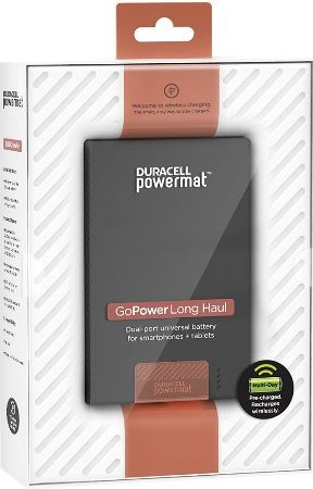 Duracell Powermat PBU8B1 GoPower Long Haul Universal Battery, For use with Smartphones & Tablets, 8800mAh power capacity, Dual USB ports charge two devices simultaneously, Battery charges via USB or wirelessly on any PowerMat, Provides up to 4 phone charges, UPC 041333664286 (PB-U8B1 PBU-8B1 PBU8-B1)