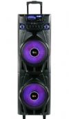 QFX PBX-1121000 Battery Powered Bluetooth PA Party Speakers, Black, Disco Light, FM Radio, USB/SD, RCA Input, Guitar Input, Remote Control, Microphone Input, 3.5mm Line-In, Aux-In, 7 Band Equalizer, Handle & Caster Wheels, 2x10" Woofer, 1.5" Tweeter, 12V 7AH Rechargeable Battery, AC 120-240V 60Hz-50Hz, Dimensions 14.25 x 15.5 x 41.75, Weight 46.64 Lbs,  UPC 606540031247 (PBX1121000 PBX 1121000)  