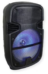 QFX PBX-1201 Portable Party Speaker; Black;  RGB LED LIGHT with On/Off Switch; USB/TF Player with Remote Control; USB/TF Recording function; Metal Grill Covered Speakers; 12” Woofer; Microphone Input; Echo Control for Microphone; AUX-In ; 3.5 mm to 3.5 mm cable included; UPC 606540034613 (PBX-1201 PBX1201 PBX-1201SPEAKER PBX1201-SPEAKER PBX1201QFX PBX1201-QFX)  