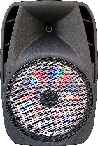 QFX PBX-61152BTL Portable Tailgate Battery Powered Bluetooth PA Party Speaker, Black, FM Radio and USB/SD, RGB LED Moonlight with On/Off Switch, USB Player with Remote Control, Metal Grill Covered Speakers, 15