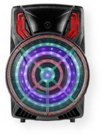 QFX PBX-61160 15” Rechargeable Bluetooth Party Speaker; Black;  Bluetooth; FM Radio/USB/TF; Remote control with EQ; LED Screen Display; RGB Disco Light; Metal Grill Covered Speakers; Microphone Input; Microphone Volume Control; Microphone Echo Control; Aux Input; UPC 606540034781 (PBX61160 PBX-61160 PBX61160SPEAKER PBX61160-SPEAKER PBX61160QFX PBX-61160-QFX) 