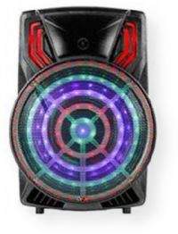 QFX PBX-61160 15 Rechargeable Bluetooth Party Speaker; Black;  Bluetooth; FM Radio/USB/TF; Remote control with EQ; LED Screen Display; RGB Disco Light; Metal Grill Covered Speakers; Microphone Input; Microphone Volume Control; Microphone Echo Control; Aux Input; UPC 606540034781 (PBX61160 PBX-61160 PBX61160SPEAKER PBX61160-SPEAKER PBX61160QFX PBX-61160-QFX)