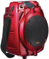 QFX PBX-706100BT-RED Portable Tailgate Battery Powered Bluetooth PA Speaker, Red, USB/SD Player with Remote Control, FM Radio, Metal Grill Covered Speakers, Guitar/Microphone Input, AUX-In, Handle, Strap, 6.5" Woofer, 12V 2.3aH Rechargeable Battery, AC UL Adapter 100-240V 60Hz-50HZ, Weight: 8.14 Lbs, UPC 606540024966 (PBX706100BTRED PBX706100BT-RED PBX-706100BTRED PBX-706100BT) 