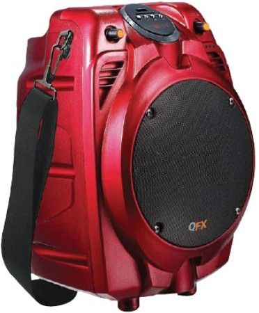 QFX PBX-706100BT-RED Portable Tailgate Battery Powered Bluetooth PA Speaker, Red, USB/SD Player with Remote Control, FM Radio, Metal Grill Covered Speakers, Guitar/Microphone Input, AUX-In, Handle, Strap, 6.5