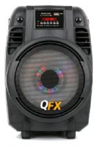 QFX PBX710700BTL Portable Tailgate Speaker; USB/SD Player with Remote Control; FM Radio; Metal Grill Covered Speakers; Guitar/Microphone Input; AUX-In; Handle; Strap; 6.5" Woofer; 12V 2.3aH Rechargeable Battery; AC UL Adapter 100-240V 60Hz-50HZ; Colors: Black, Red, Blue; Master Carton Qty: 1; Master Carton Weight: 8.14 LBS; Master Carton Dimensions: 10.6 x 10.6 x 15.35; UPC 606540024959 (PBX710700BTL PBX7-10700BTL) 