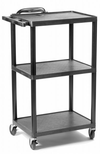 HamiltonBuhl PC1642E Plastic AV Cart, Adjustable from 16 to 42 inches, 4 inches non-maring casters (2 locking), Intergrated 15' UL/CSA power strip with 3 outlets, All shelves are 24
