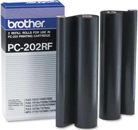 Brother PC202RF Black Refill Ribbon Rolls, Thermal Transfer Print Technology, Black Print Color, 450 Pages Duty Cycle, 2 x Refill Roll Package Contents, Genuine Brand New Original Brother OEM Brand, For use with Brother IntelliFAX 1170, 1270, 1270e , 1570MC, 1575MC and MFC 1770, 1870MC, 1970MC (PC202RF PC-202RF PC 202RF PC202 RF PC202-RF)