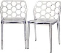 Wholesale Interiors PC-454-CLEAR Honeycomb Clear Acrylic Modern Dining Chair, Contemporary dining chair, Transparent Clear Lucite chair - acrylic, Honeycomb cut-out design, Stackable, Made from a single mold, Black plastic non-marking feet, Sold as a set of two chairs, UPC 847321001619 (PC454CLEAR PC-454-CLEAR PC 454 CLEAR PC454 PC-454 PC 454) 
