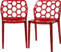 Wholesale Interiors PC-454-RED Honeycomb Red Acrylic Modern Dining Chair, Contemporary dining chair, Transparent red Lucite chair - acrylic, Honeycomb cut-out design, Stackable, Made from a single mold, Black plastic non-marking feet, Sold as a set of two chairs, UPC 847321001602 (PC454RED PC-454-RED PC 454 RED) 