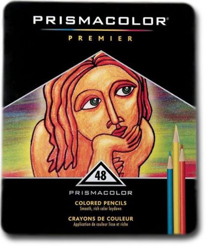 Prismacolor 3598T (PC955) Premier Colored Pencil 48-Color Set; Thick, soft leads made with permanent pigments that are smooth, slow wearing, blendable, water-resistant, and extremely light-fast; Sets are conveniently packaged in tins for easy storage and transportation; Colors subject to change; Dimensions 7.25
