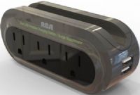 RCA PCHSTAT1R Travel Charging Station with Surge Protection, Trendy grey color, 2 USB ports accommodate a wide variety of electronics, Expand up to 3 AC outlets for other electronics, 450 joule surge protection, Charge devices such as iPhone, BlackBerry, iPod, Game Boy and small digital cameras (PCH-STAT1R PCHS-TAT1R PCH STAT1R PCHST-AT1R) 