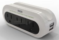 RCA PCHSTAT2R Travel charger with surge protection; Turn any outlet into a charging station; Charge devices such as iPhone, BlackBerry, PSP, IPod, Nintendo DS, Game Boy; Convenient rubberized docking cradles to hold portable devices; Protects equipment from damaging power surges; Perfect gift for the traveler; More Info Support/Manuals; 2 USB ports accommodate a wide variety of electronics; Expand up to 3 AC outlets for other electronics; UPC 044476072048 (PCHSTAT2R PCH-STAT2R) 