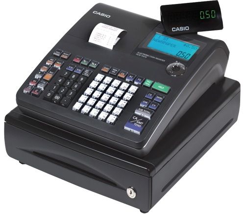 Casio PCR-T470 Entry Level Cash Register, Compact & Sleek cabinet design, 25 departments, Clerks (40), Operator LCD display with 2 line Alpha/1 line numeric, Single station thermal printer with drop & load paper loading, Graphic & Waterwork logo printing on receipt, Alternative to PCR-T465 PCRT465 (PCRT470 PCR T470 PCRT-470)