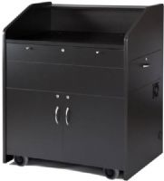 AVF Audio Visual Furniture International PD3007-B Multimedia Podium, Black, Made with furniture grade laminates, Large 39" wide x 29" deep work surface to accommodate monitors, laptops and presentation documents, Slide out keyboard drawer with drop-front for easy access, Heavy-duty casters for easy maneuvering (PD3007B PD3007 B PD-3007-B PD 3007-B VFI) 