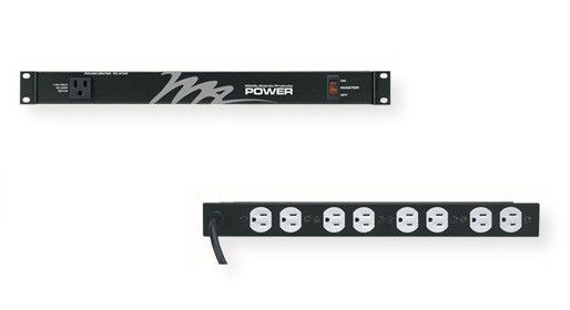 Middle Atlantic PD-915R 9 Outlets 15 Amp Power Strip; Black; Rear distribution outlets with one front convenience outlet; Includes surge and spike protection, as well as EMI filtering; Occupies one rackspace; 9 foot cord, with front power switch; UPC 656747012587 (PD915R PD 915-R  PD 915R PD-915R-STRIP PD915R-POWER PD915R-OUTLET)