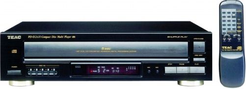 Teac PD-D2610 Five-Disc CD Changer; Support CD, CD-R/RW and MP3 discs; 1-bit Dual D/A Converter; 8 Times Oversampling Rate; 32-selection Random Memory Program; 3-way Repeat (1/ALL); Shuffle Play and Intro Check Play; 10-digit Direct Access Keys (Front Panel & Remote); 5-disc Direct Access Keys (Front Panel & Remote); UPC 043774022052 (PDD2610 PD D2610 PDD-2610)