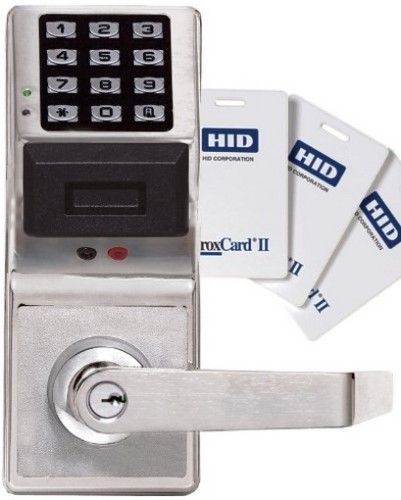 Alarm Lock PDL1300K/26D Trilogy Aluminum Narrow Stile Proximity/Keypad Lever Lock; Satin Chrome Finish; Aluminum door retrofit outside trim; Supports 2000 PIN or Prox users and includes 40000 event audit trail and 500 event schedule; Keypad or PC programmable (PDL1300K26D PDL1300K-26D PDL1300K 26D PDL-1300K 26D) 
