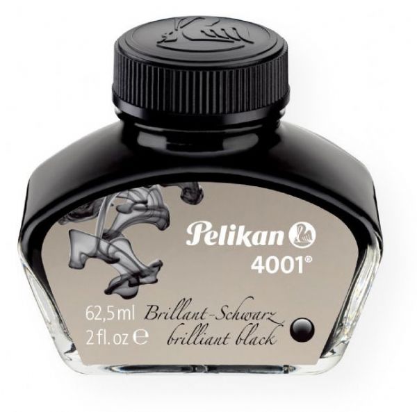 Pelikan 329144 Fountain Pen Brilliant Black Ink 4001; Designed for traditional Pelikan fountain pens and any other fountain pen with a plunger mechanism and converter; Made with a non-clogging, non-toxic formula; Brilliant black; 2 fl oz; Shipping Weight 0.39 lb; Shipping Dimensions 3.00 x 1.6 x 2.6 in; EAN 4012700329141 (PELIKAN329144 PELIKAN-329144 PELIKAN/329144 PEN CALLIGRAPHY)