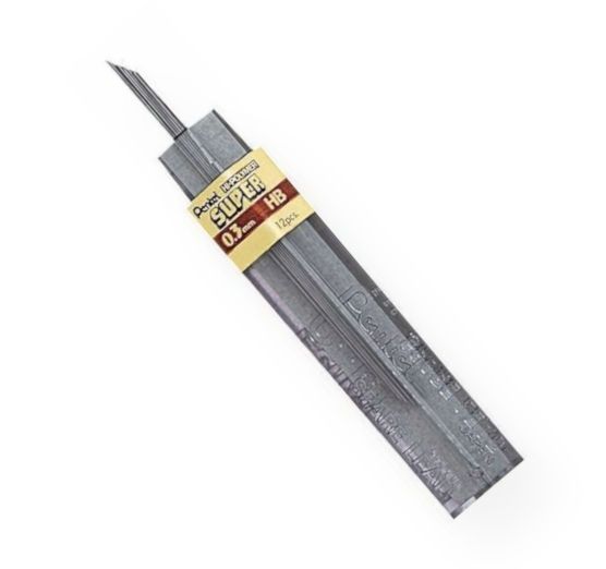 Pentel 300-3-4H/BX Super Hi-Polymer Super Lead .3mm 4H; For paper surfaces, formulated with polymer resin bonded to carbon and graphite particles that never need sharpening; These leads break less, last longer, write smoother, and produce dense black lines that resist smearing and fading; UPC 072512007174 (PENTEL30034HBX PENTEL-30034HBX SUPER-HI-POLYMER-300-3-4H/BX OFFICE LEAD)