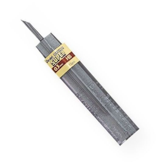 Pentel 300-3-B/BX Hi-Polymer Super Lead .3mm B; For paper surfaces, formulated with polymer resin bonded to carbon and graphite particles that never need sharpening; These leads break less, last longer, write smoother, and produce dense black lines that resist smearing and fading; UPC 072512007129 (PENTEL3003BBX PENTEL-3003BBX HI-POLYMER-300-3-B/BX REFILL LEAD)